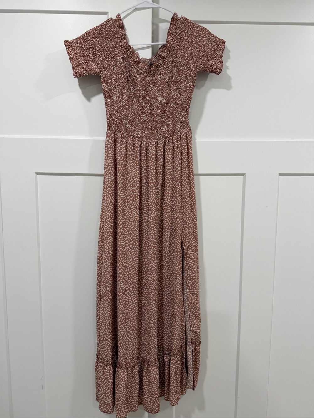 Simplee Apparel Pink Floral Maxi Dress with Ruffle Neckline